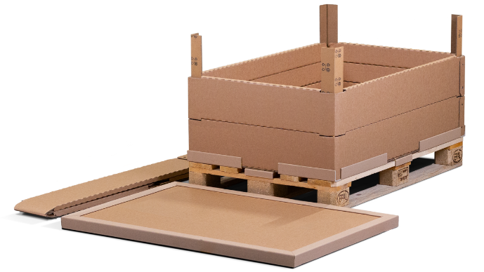 Las resistentes esquinas de cartón paja insertables refuerzan los cuellos ondulados.